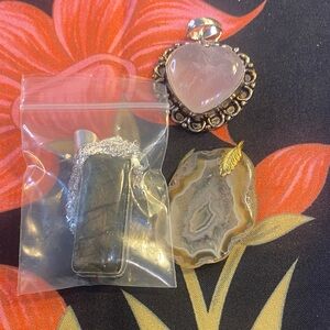 Lab  agate rose quartz pendants and 925 chain